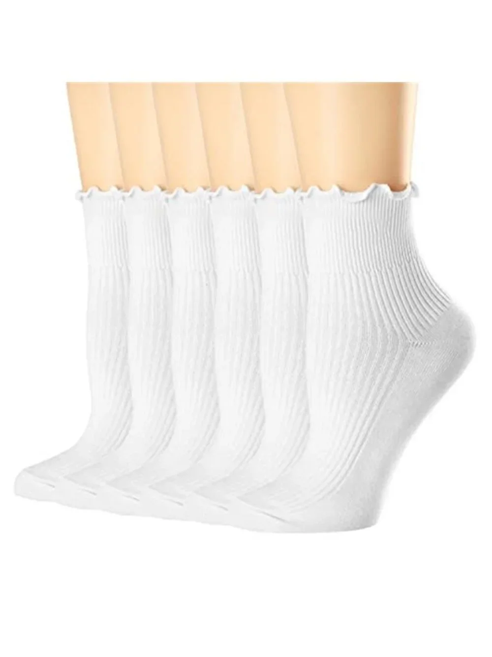 Womens Ruffle Socks, Cute Ankle Winter Warm Knit Cotton Frilly Sock 6 Pack